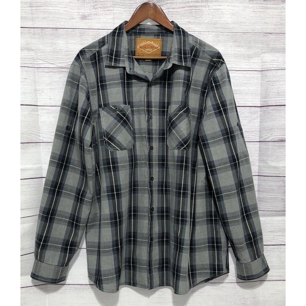 Red Camel Shirt Men's XXL 2XL Black/Gray Plaid Long Sleeve Button Up 💯CottonEUC